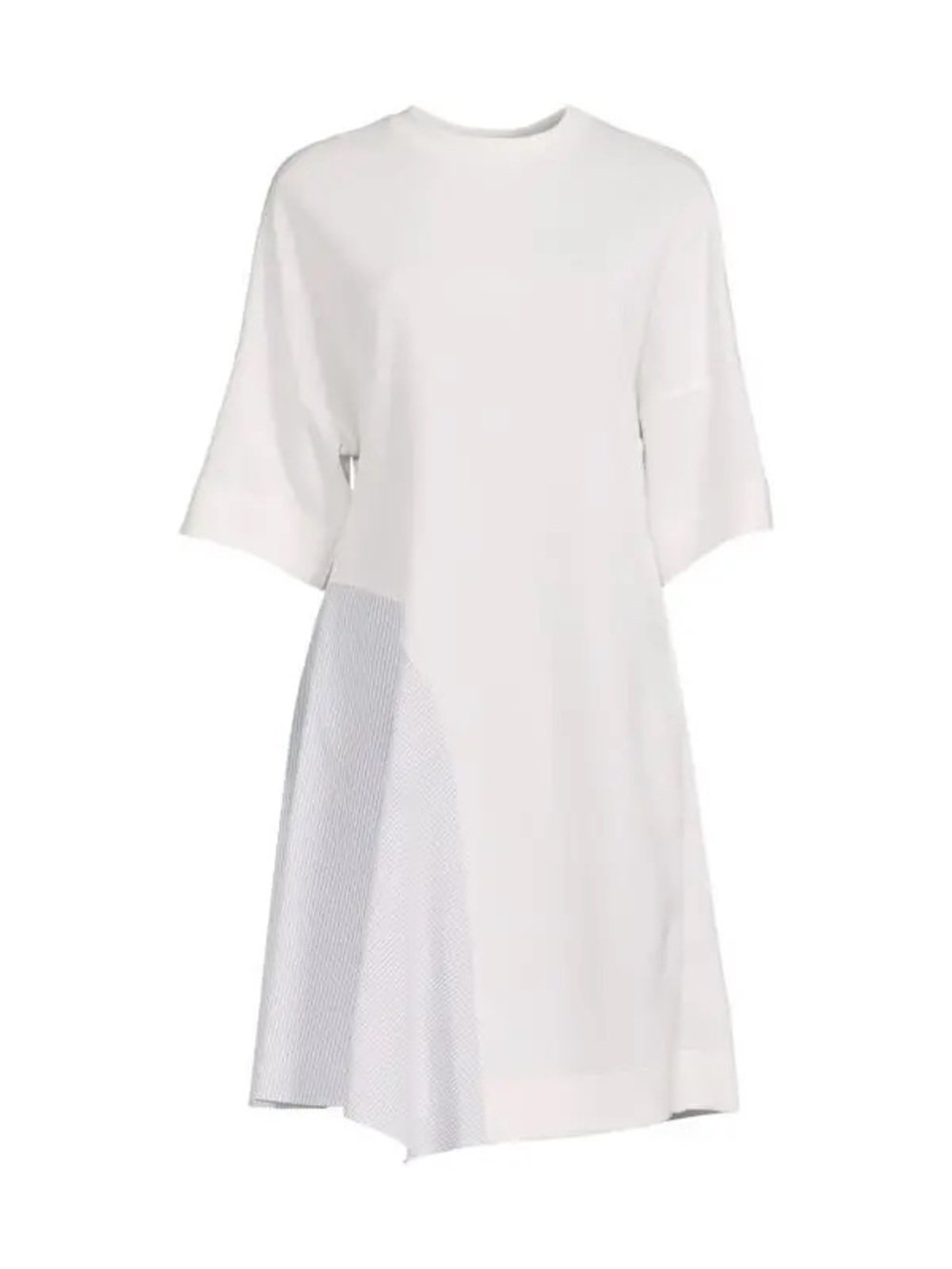 $895 Akris Punto Women White Mixed-Media Stripe T-Shirt Dress Size 10